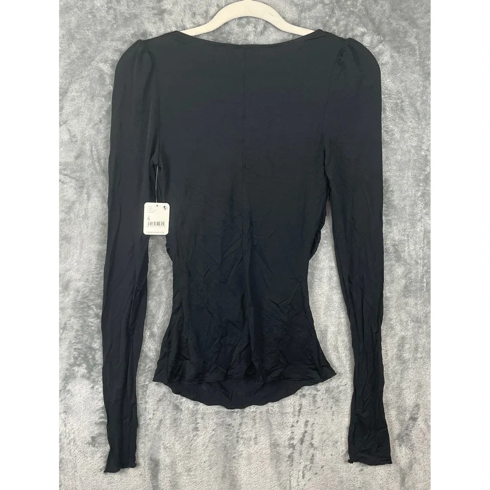 FREE PEOPLE Wind Down Layering Top‎ Small Black Ruched LS Vampy Witchy Goth New